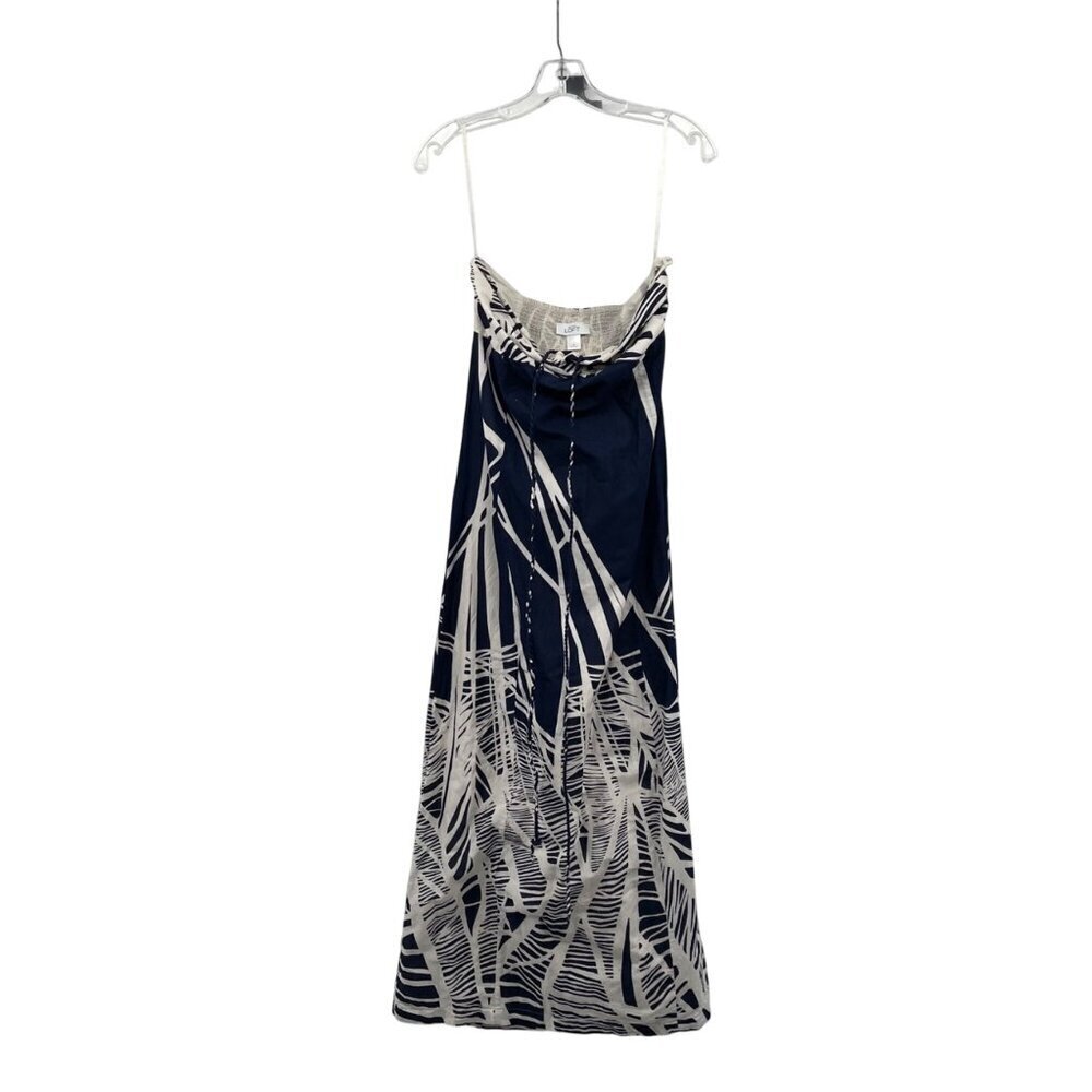 Ann Taylor Loft Sleeveless Maxi Dress Tie Neck Navy/White Print Size 4